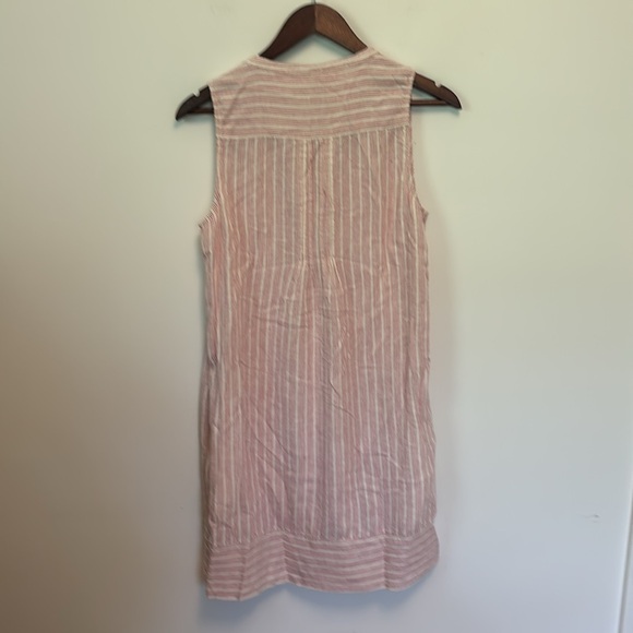 FAHERTY WOMENS ISHA LINEN SLEEVELESS MINI DRESS PINTUCK STRIPE PINK WHITE MEDIUM - Picture 7 of 7